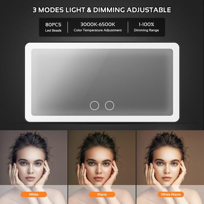 Upgrade Car Sun Visor Vanity Mirror with 3 Light Modes & 80 Leds,Rechargeable Big Makeup Mirror - Dimmable Touch Control, Light up Mirror Universal for Truck SUV
