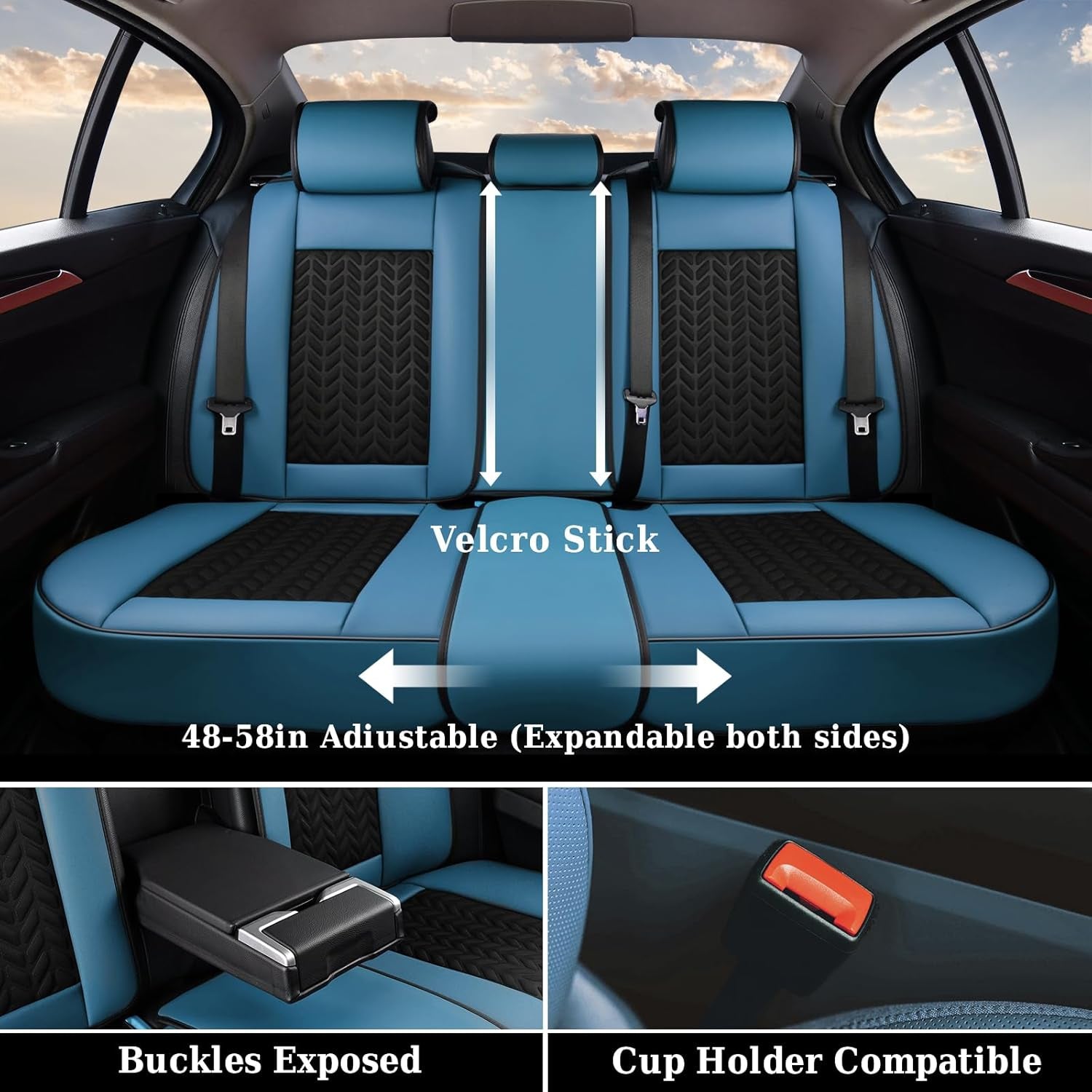 Seat Covers Full Set, 5 Seats Breathable Faux Leather Seat Covers for Cars, Car Seat Cover Winter, Car Seat Protector Car Seat Cushion, Automotive Seat Cover Universal Fit Most Vehicles, Blue