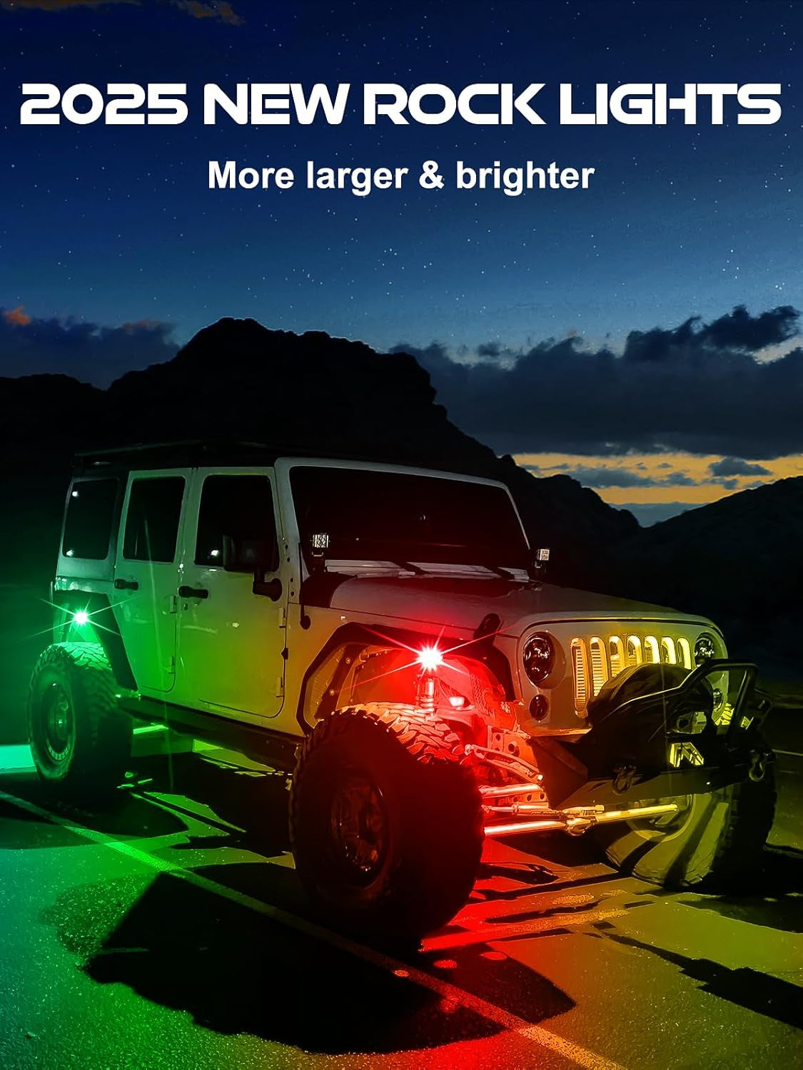 2025 New Upgraded RGBW LED Rock Lights Kit, 4 Pods, Underglow Multicolor Neon Light Pod Compatible with Truck 4X4 Off-Road for Jeep UTV ATV RZR SUV Accessories