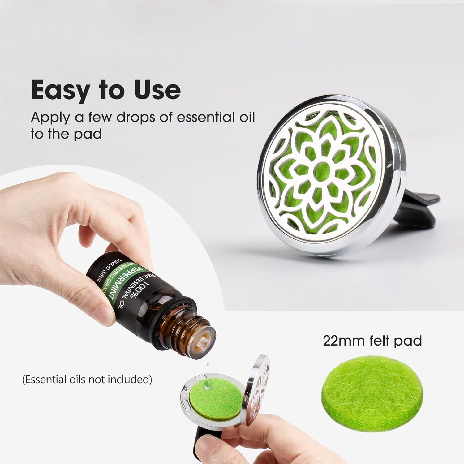 Car Diffuser Vent Clip - 30Mm Aromatherapy Essential Oil Car Diffuser Vent Clips with 36 Refill Pads (3 Lotus Vent Clips, Metal)