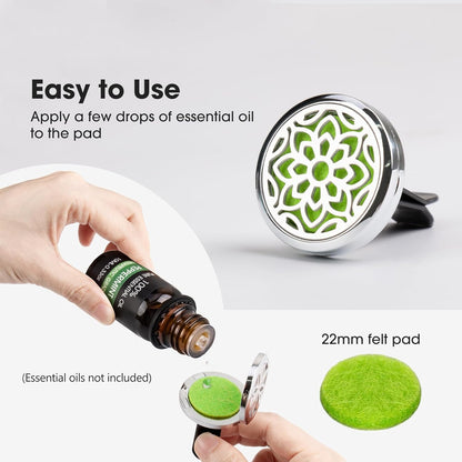Car Diffuser Vent Clip - 30Mm Aromatherapy Essential Oil Car Diffuser Vent Clips with 36 Refill Pads (3 Lotus Vent Clips, Metal)