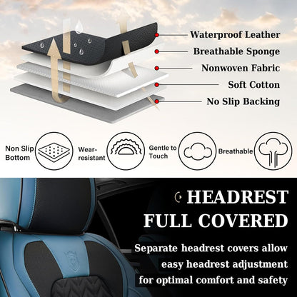 Seat Covers Full Set, 5 Seats Breathable Faux Leather Seat Covers for Cars, Car Seat Cover Winter, Car Seat Protector Car Seat Cushion, Automotive Seat Cover Universal Fit Most Vehicles, Blue