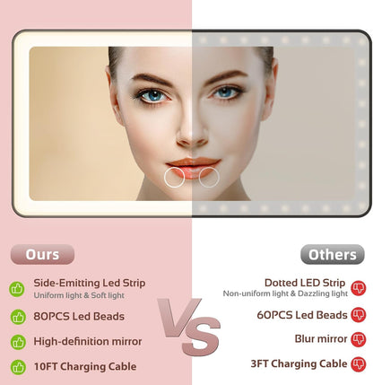 Upgrade Car Sun Visor Vanity Mirror with 3 Light Modes & 80 Leds,Rechargeable Big Makeup Mirror - Dimmable Touch Control, Light up Mirror Universal for Truck SUV