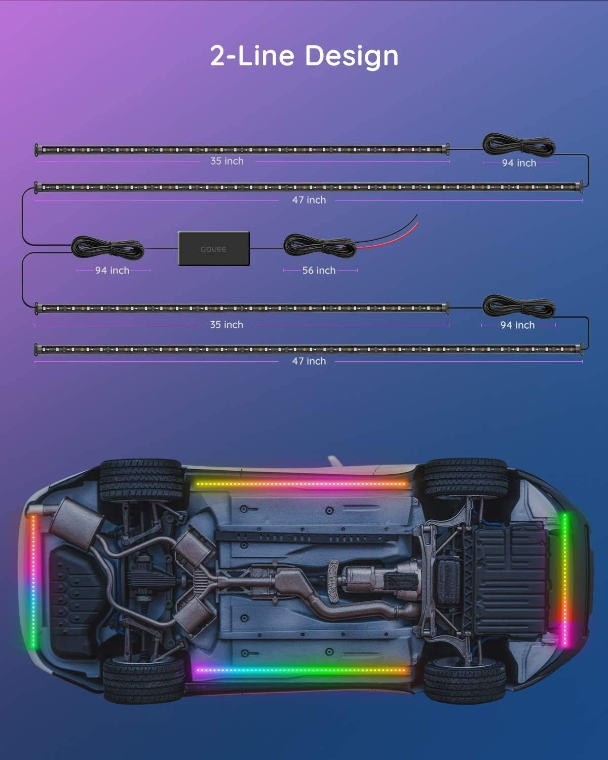 Underglow Car Lights, 4Pcs RGBIC Smart LED Lights for Cars with 16 Million Colors and 10 Scene Modes, App Control, Neon Accent Strip Lights for Suvs, Trucks, DC 12-24V