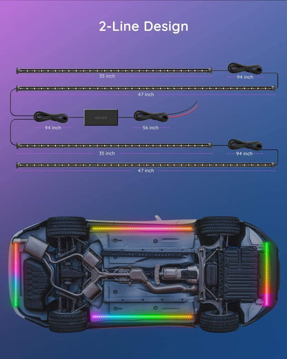Underglow Car Lights, 4Pcs RGBIC Smart LED Lights for Cars with 16 Million Colors and 10 Scene Modes, App Control, Neon Accent Strip Lights for Suvs, Trucks, DC 12-24V