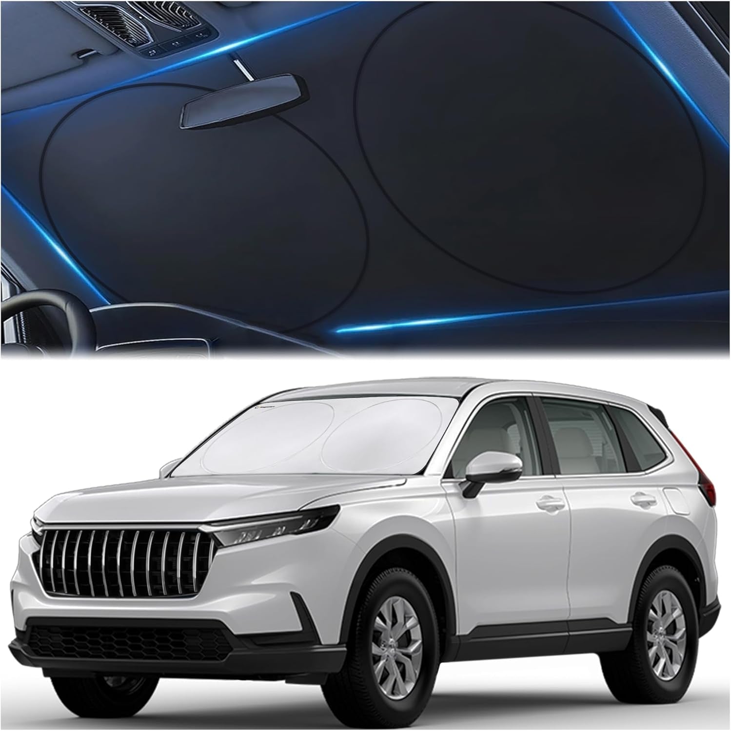 Car Windshield Sunshade | Innovative No-Light-Pass Technology for Maximum Protection | Foldable Sun Shade Keeps Your Vehicle Cool | Fit for Cars, Trucks, and Suvs | Large (63 X 33.8 In)