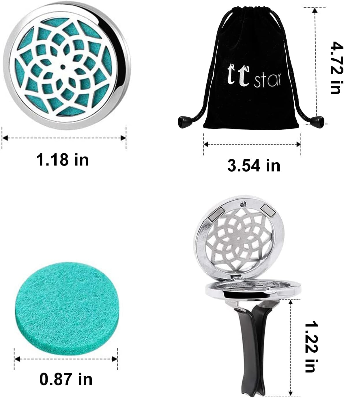 Car Diffuser Vent Clip - 30Mm Aromatherapy Essential Oil Car Diffuser Vent Clips with 36 Refill Pads (3 Lotus Vent Clips, Metal)
