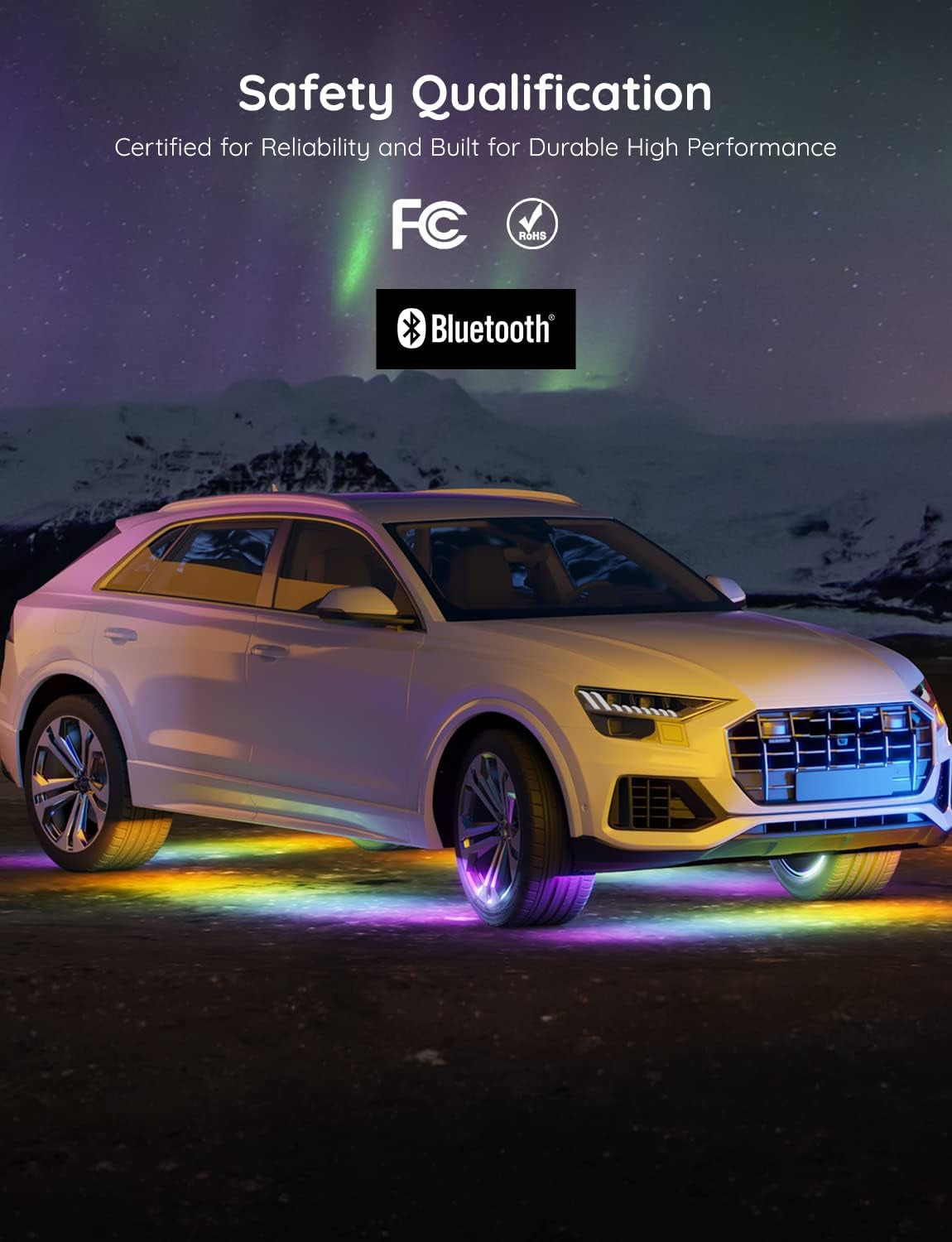 Underglow Car Lights, 4Pcs RGBIC Smart LED Lights for Cars with 16 Million Colors and 10 Scene Modes, App Control, Neon Accent Strip Lights for Suvs, Trucks, DC 12-24V