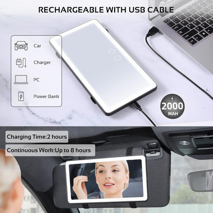 Upgrade Car Sun Visor Vanity Mirror with 3 Light Modes & 80 Leds,Rechargeable Big Makeup Mirror - Dimmable Touch Control, Light up Mirror Universal for Truck SUV