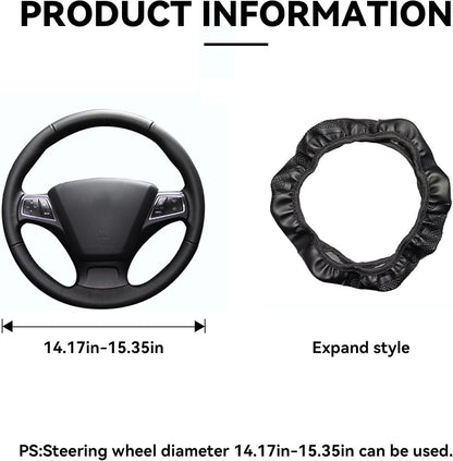 Car Steering Wheel Cover, 15 Inch Carbon Fiber Microfiber PU Leather Elastic Steering Wheel Protector for Men Women, Anti-Slip Breathable Car Interior Accessories for Most Cars (Blue)
