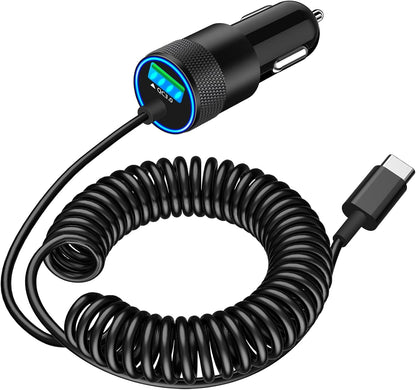 【Mfi Certified】Iphone 16 Car Charger Fast Charging,  75W USB-C PD&QC Car Power Cigarette Lighter USB Car Charger + 6FT Type-C Coiled Cable for Iphone 16 Pro Max/15 Pro, Galaxy S24/S23, Pixel