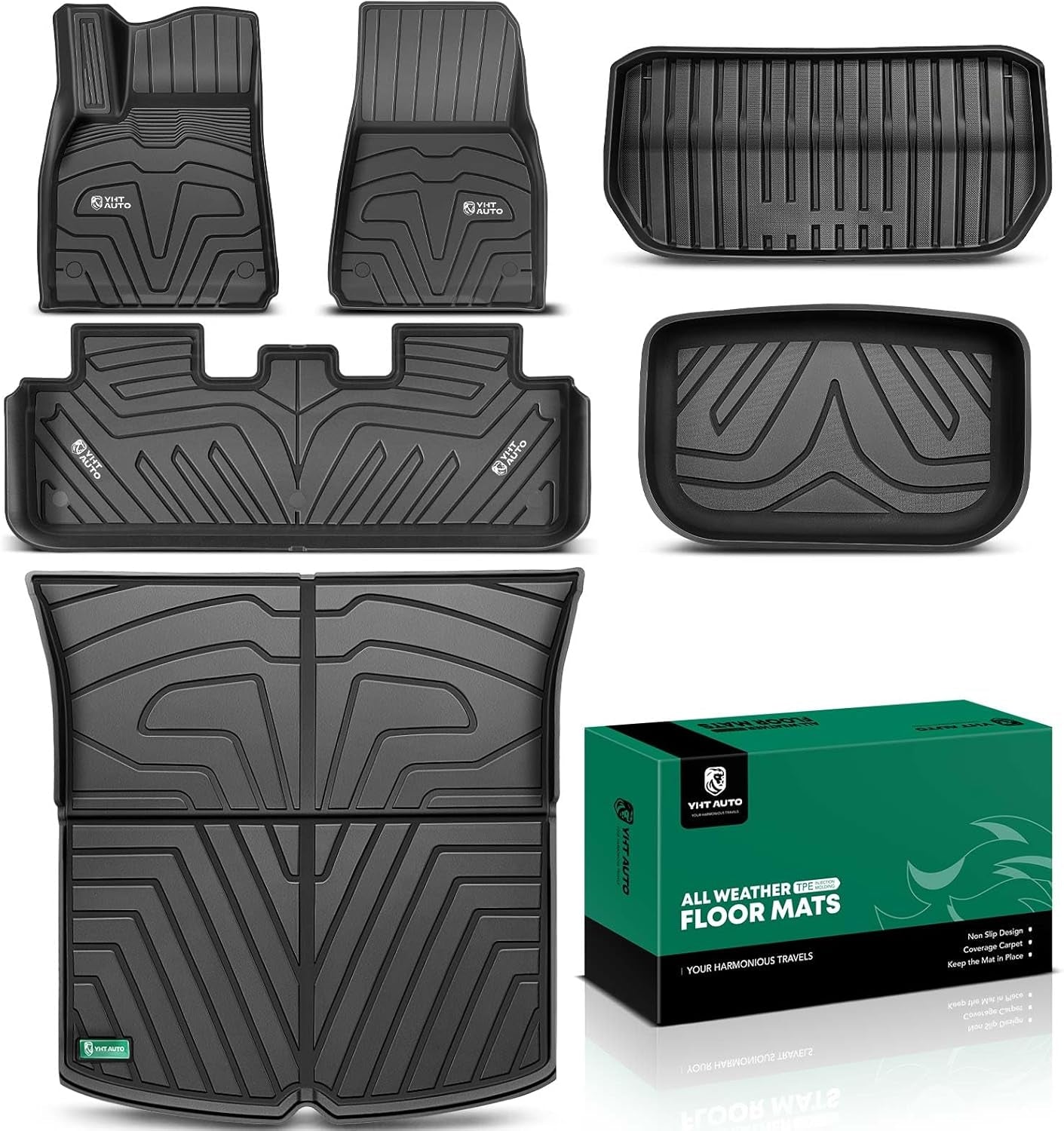 Floor Mats Fit Tesla Model Y 2025 2024 2023 2022 2021 2020 All Weather TPE Frunk Trunk Cargo Liner, Front & Rear Storage Mats, Model Y Accessories for 5-Seat, Full Set Black Floor Mats