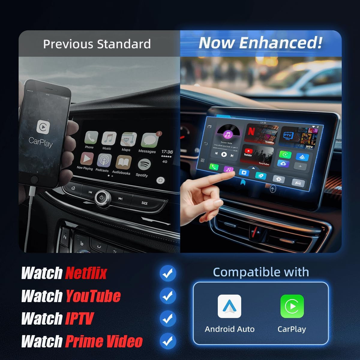Pairr Max Pro-Netflix Youtube IPTV Wireless Carplay/Android Auto Car Box, Wireless Carplay Adapter for Apple Iphone & Android Auto for Cars, Plug and Play Easy Setup Automatic Reconnect (Black)