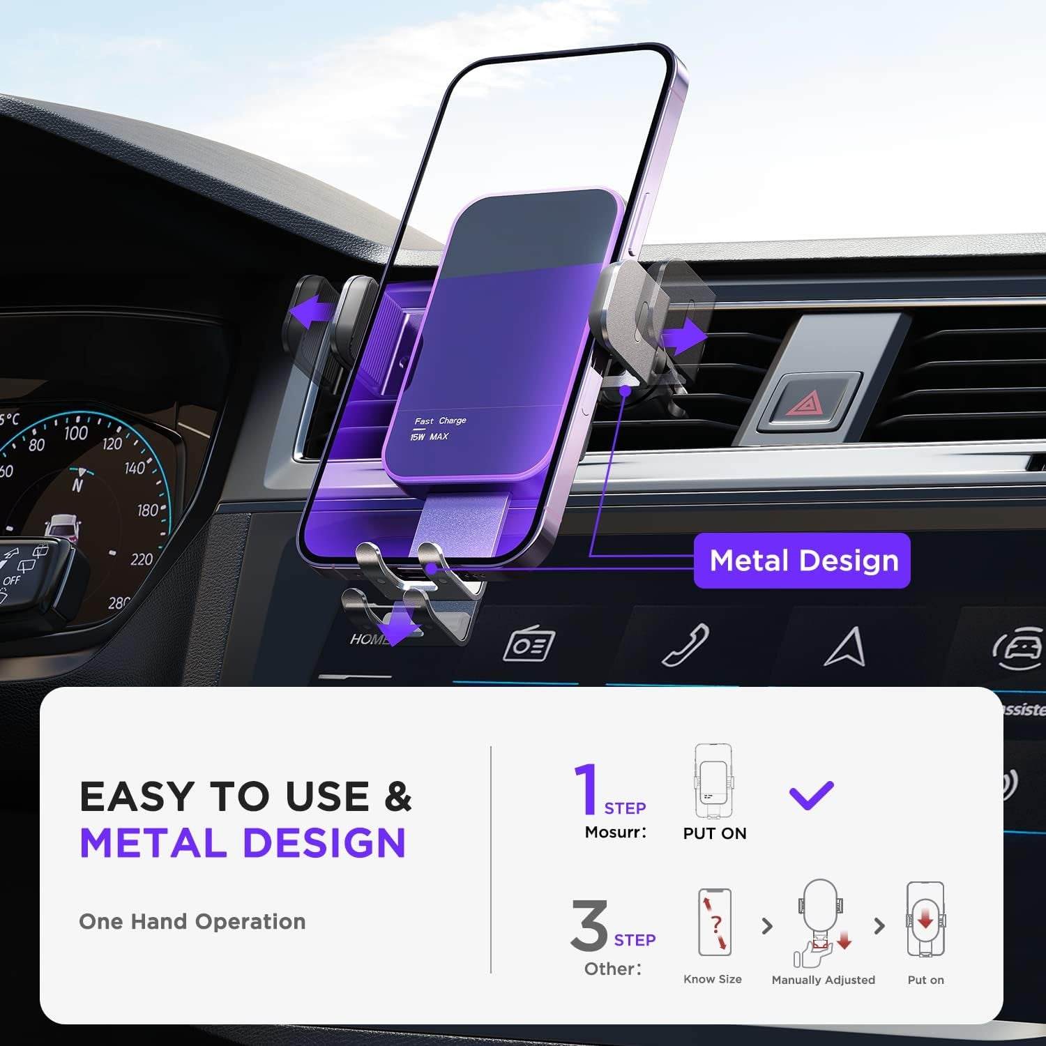 Wireless Car Charger,【7 Colored RGB Backlit】 15W Auto Clamping Phone Holders for Your Car Fit for Iphone 16 15 14 13 12 Mini Pro Max 11 XR XS, Samsung Galaxy S24 Ultra S23 S22 S21+ Note 20, Etc