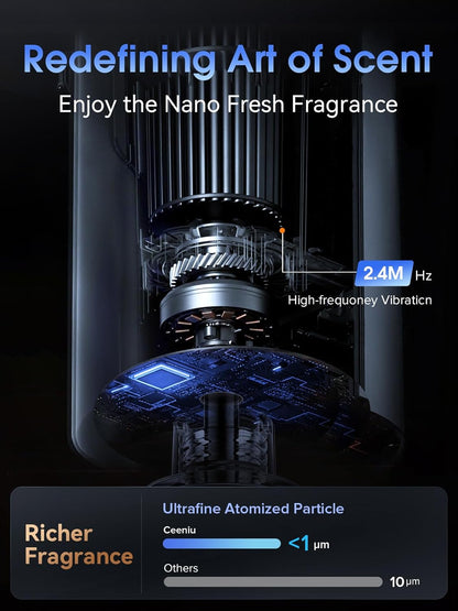 Smart Car Air Fresheners, New Smell Experience by Ultrasonic Mist, Auto On/Off, Powerful Built-In Battery, Natural Fragrance, Adjustable Car Freshener, Cologne Scent