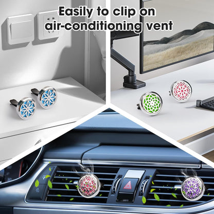 Car Diffuser Vent Clip - 30Mm Aromatherapy Essential Oil Car Diffuser Vent Clips with 36 Refill Pads (3 Lotus Vent Clips, Metal)