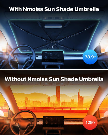 [2025 Upgrade]  Windshield Sun Shade Umbrella for Car - [Vinyl Coating] Protect Car from Sun Rays & Heat Damage Keep Cool and Protect Interior, Spring Structure Edge Medium (56" L X 31" W)