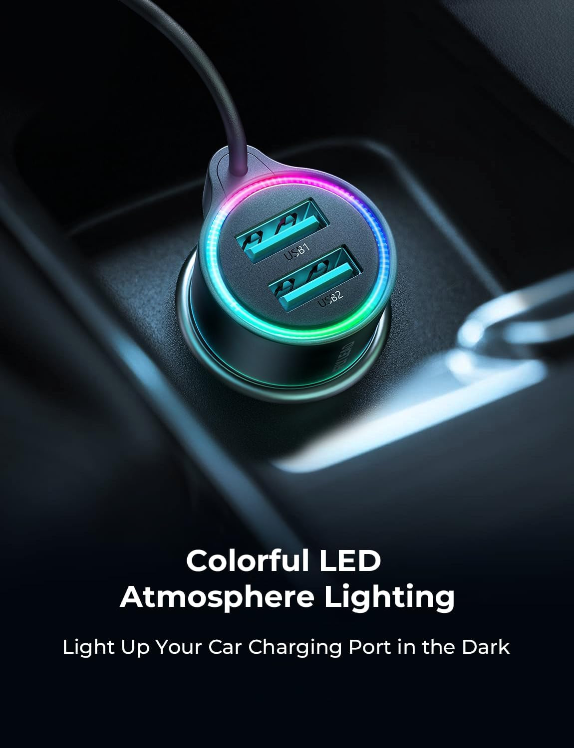 3.4A Car Phone Charger,  Dual USB Car Charger Adapter with 5FT Type C Coil Charging Cable, Cigarette Lighter USB C Fast Charge for 16/15 Pro Max Plus/Samsung Galaxy/Pixel/Android Phones