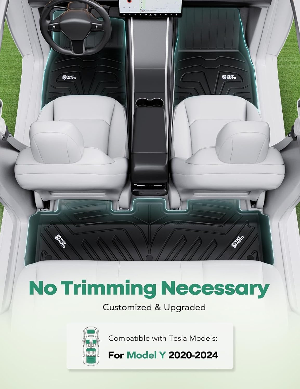 Floor Mats Fit Tesla Model Y 2025 2024 2023 2022 2021 2020 All Weather TPE Frunk Trunk Cargo Liner, Front & Rear Storage Mats, Model Y Accessories for 5-Seat, Full Set Black Floor Mats