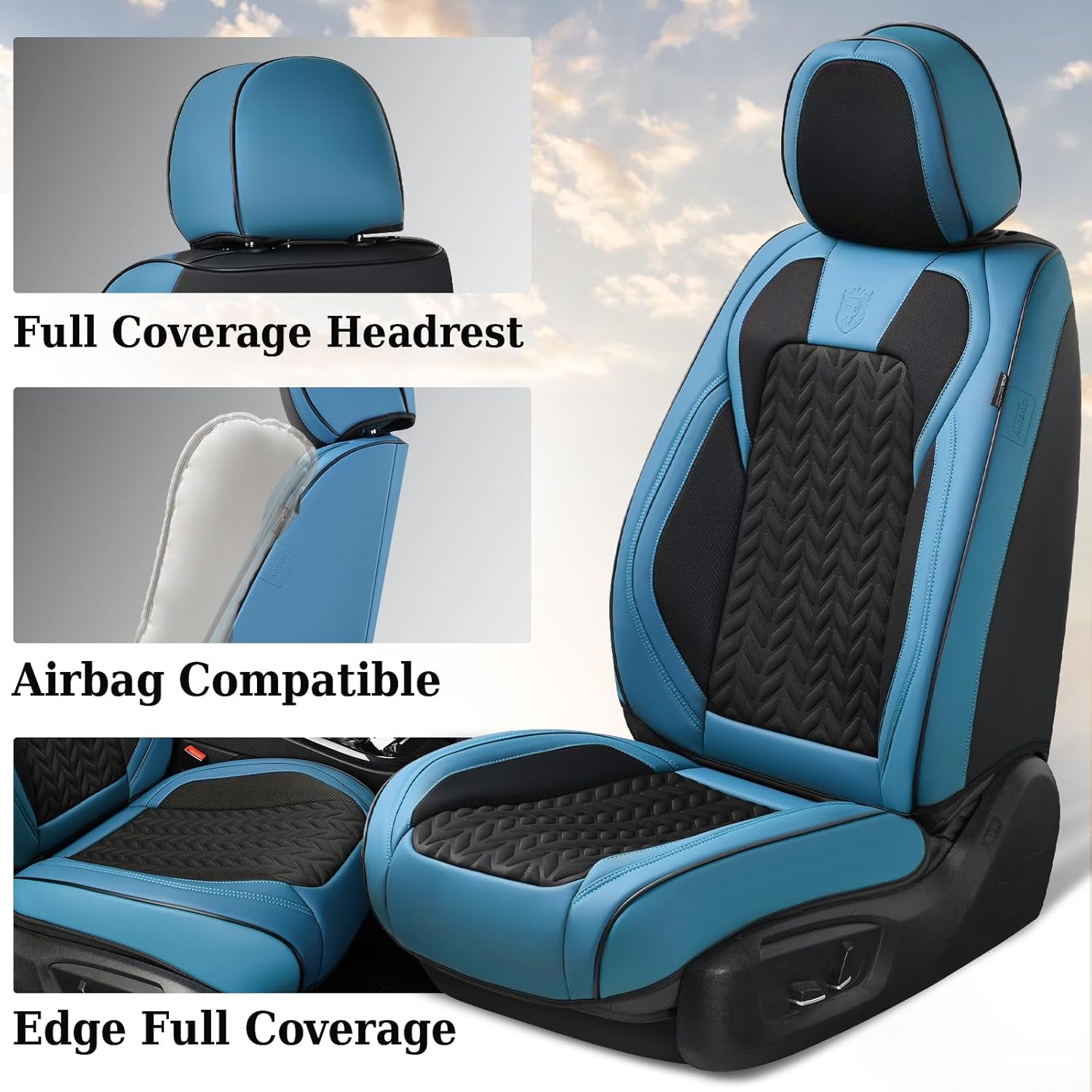 Seat Covers Full Set, 5 Seats Breathable Faux Leather Seat Covers for Cars, Car Seat Cover Winter, Car Seat Protector Car Seat Cushion, Automotive Seat Cover Universal Fit Most Vehicles, Blue