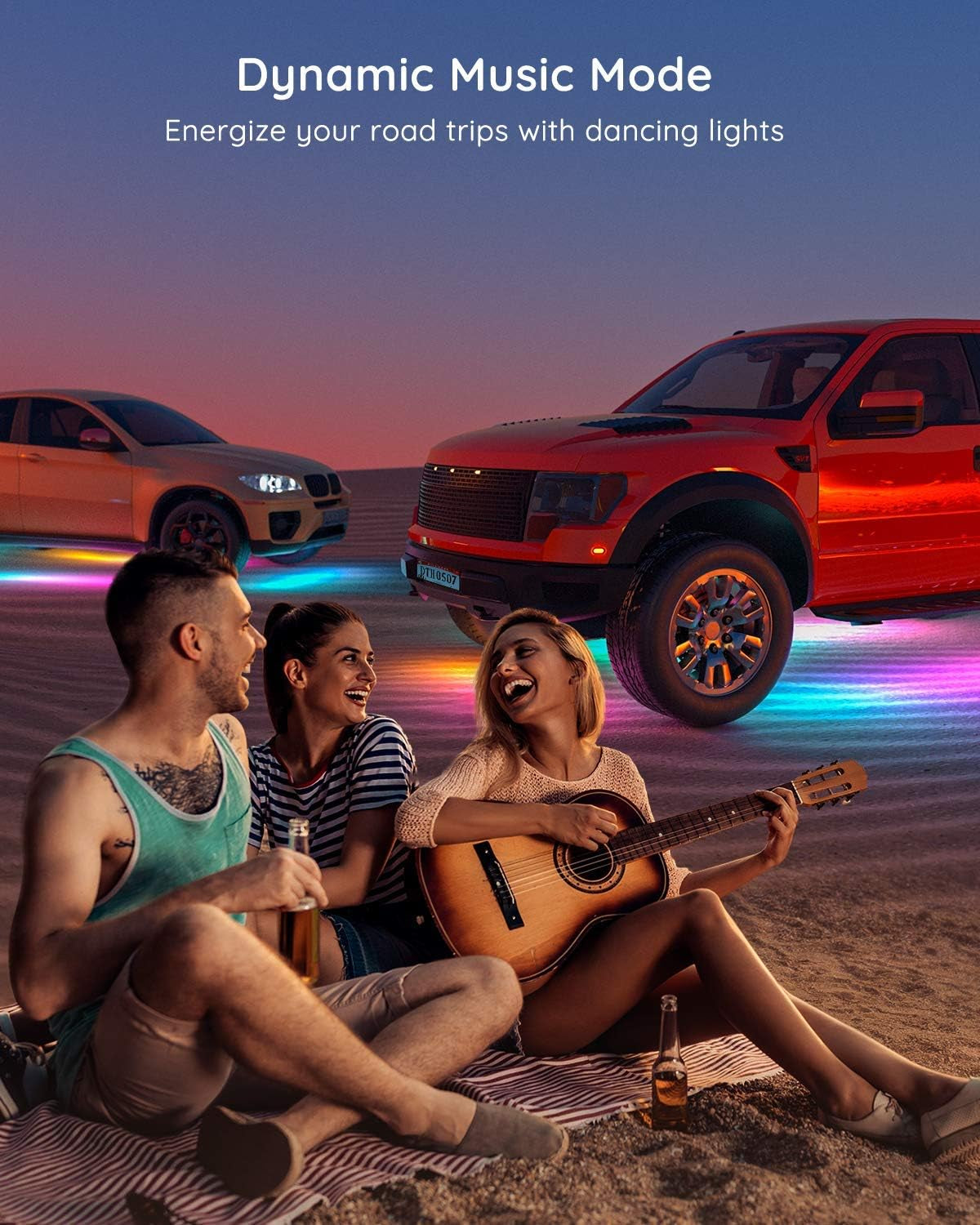 Underglow Car Lights, 4Pcs RGBIC Smart LED Lights for Cars with 16 Million Colors and 10 Scene Modes, App Control, Neon Accent Strip Lights for Suvs, Trucks, DC 12-24V