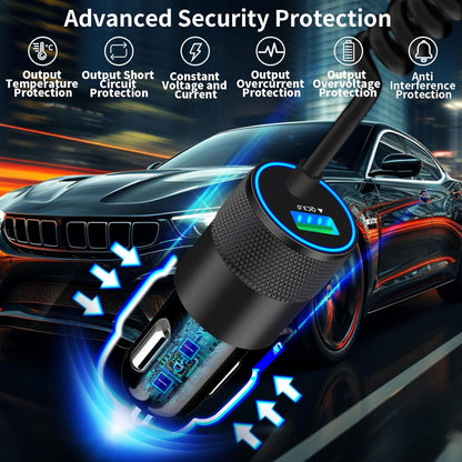 【Mfi Certified】Iphone 16 Car Charger Fast Charging,  75W USB-C PD&QC Car Power Cigarette Lighter USB Car Charger + 6FT Type-C Coiled Cable for Iphone 16 Pro Max/15 Pro, Galaxy S24/S23, Pixel