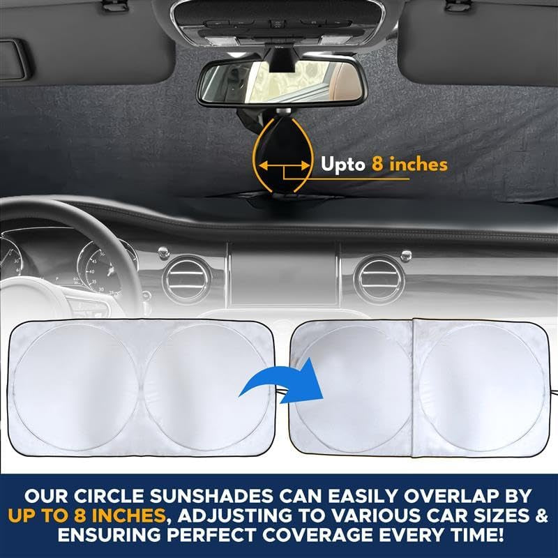 Car Windshield Sun Shade | Reflective Sunshade for Ultimate Protection | Overlapping Design | 240T Polyester | Fits Small Sedans, Mini Suvs, Hatchbacks | Medium (64X32 Inches)
