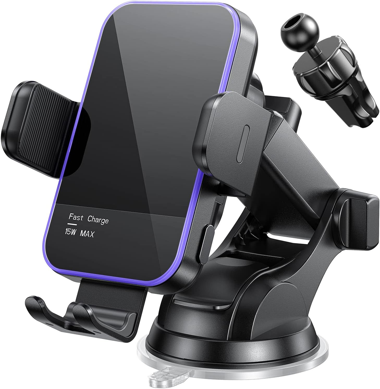 Wireless Car Charger,【7 Colored RGB Backlit】 15W Auto Clamping Phone Holders for Your Car Fit for Iphone 16 15 14 13 12 Mini Pro Max 11 XR XS, Samsung Galaxy S24 Ultra S23 S22 S21+ Note 20, Etc
