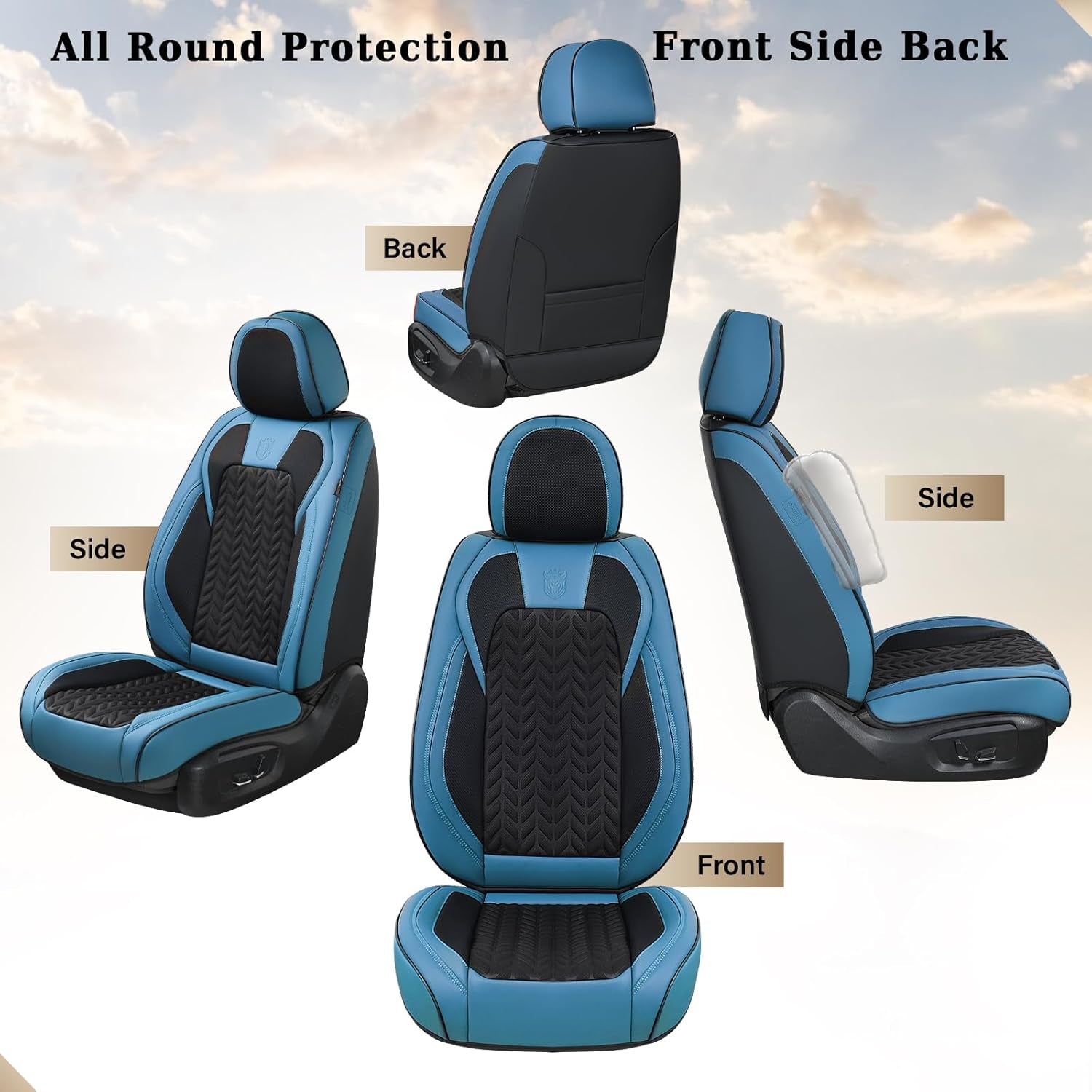 Seat Covers Full Set, 5 Seats Breathable Faux Leather Seat Covers for Cars, Car Seat Cover Winter, Car Seat Protector Car Seat Cushion, Automotive Seat Cover Universal Fit Most Vehicles, Blue
