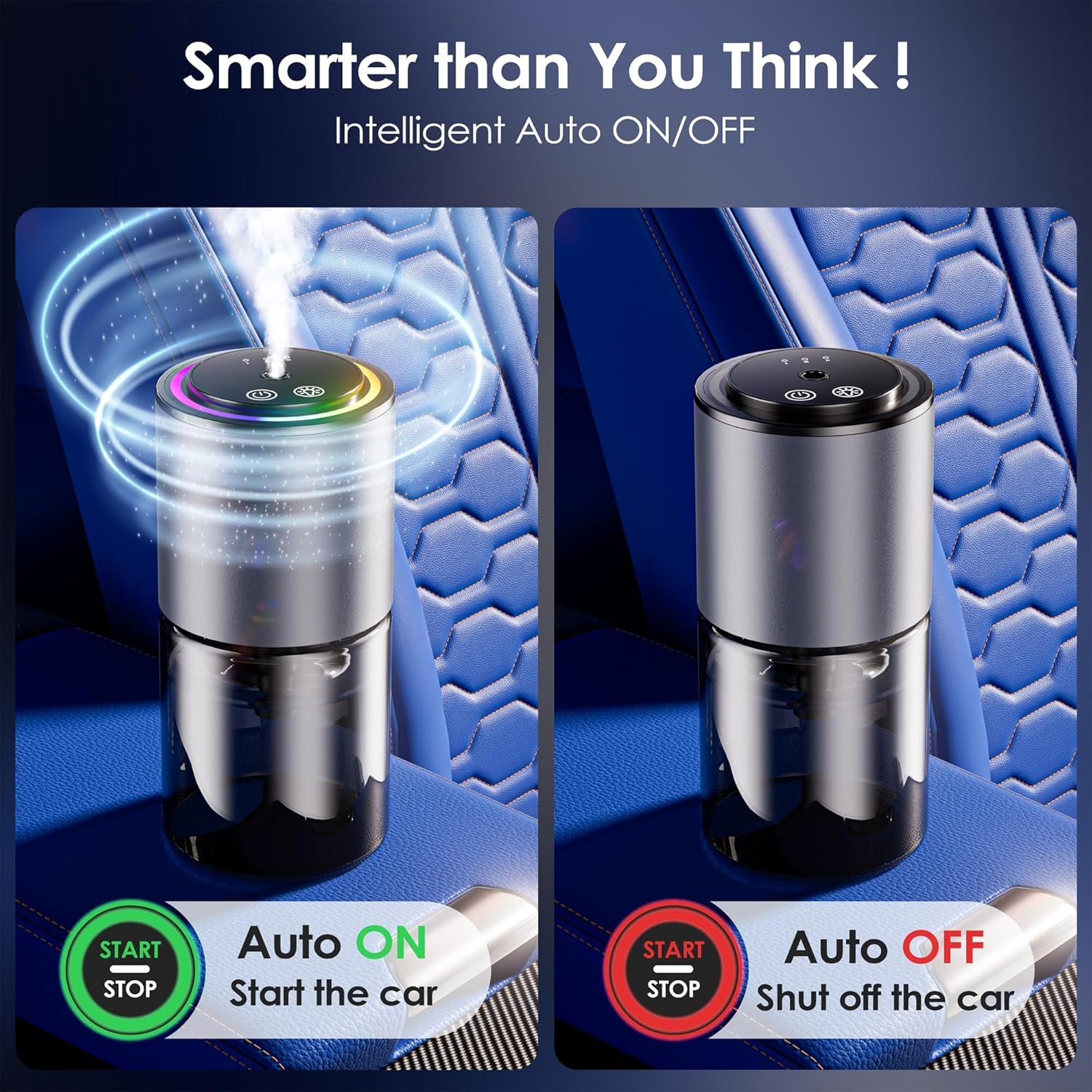Smart Car Air Freshener, Car Air Freshener Men, Diffuser 150Ml Capacity for 6 Months, Auto On/Off, 3 Adjustable Modes, RGB Music Syncing Light, Perfect for Car,Bedroom and Office (Cologne)