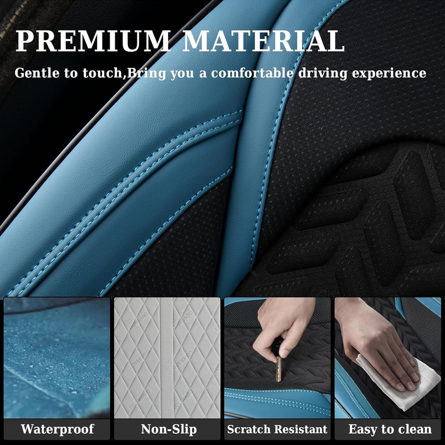 Seat Covers Full Set, 5 Seats Breathable Faux Leather Seat Covers for Cars, Car Seat Cover Winter, Car Seat Protector Car Seat Cushion, Automotive Seat Cover Universal Fit Most Vehicles, Blue