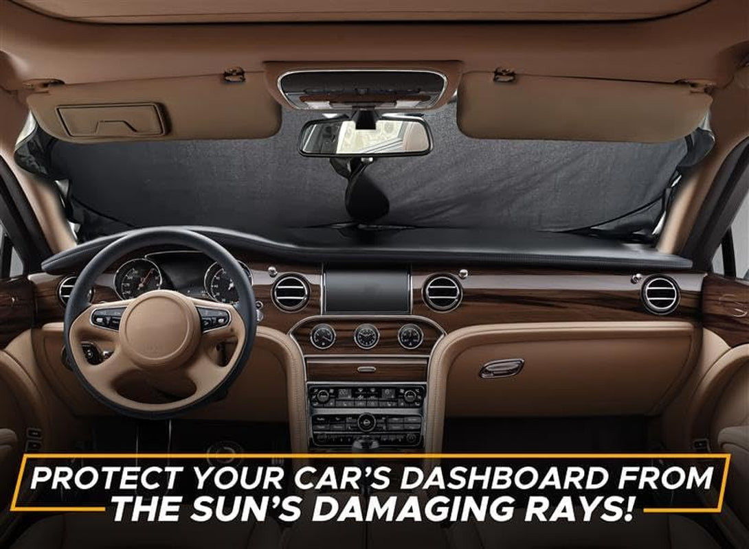 Car Windshield Sun Shade | Reflective Sunshade for Ultimate Protection | Overlapping Design | 240T Polyester | Fits Small Sedans, Mini Suvs, Hatchbacks | Medium (64X32 Inches)