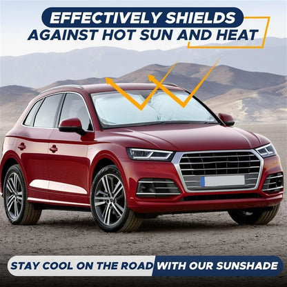 Car Windshield Sun Shade | Reflective Sunshade for Ultimate Protection | Overlapping Design | 240T Polyester | Fits Small Sedans, Mini Suvs, Hatchbacks | Medium (64X32 Inches)