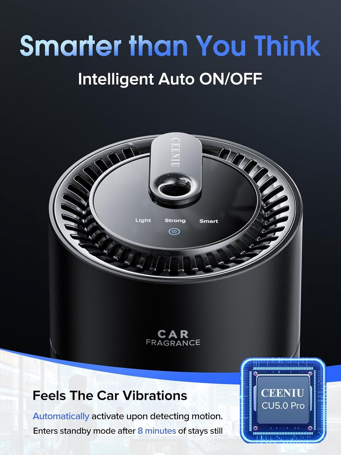 Smart Car Air Fresheners, New Smell Experience by Ultrasonic Mist, Auto On/Off, Powerful Built-In Battery, Natural Fragrance, Adjustable Car Freshener, Cologne Scent