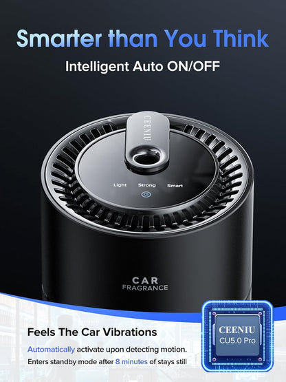 Smart Car Air Fresheners, New Smell Experience by Ultrasonic Mist, Auto On/Off, Powerful Built-In Battery, Natural Fragrance, Adjustable Car Freshener, Cologne Scent