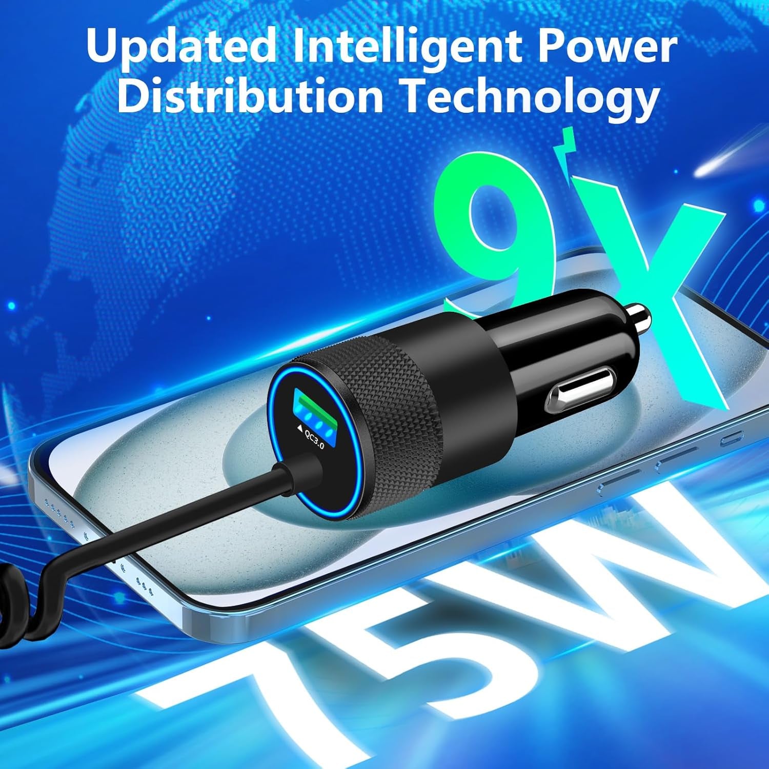 【Mfi Certified】Iphone 16 Car Charger Fast Charging,  75W USB-C PD&QC Car Power Cigarette Lighter USB Car Charger + 6FT Type-C Coiled Cable for Iphone 16 Pro Max/15 Pro, Galaxy S24/S23, Pixel