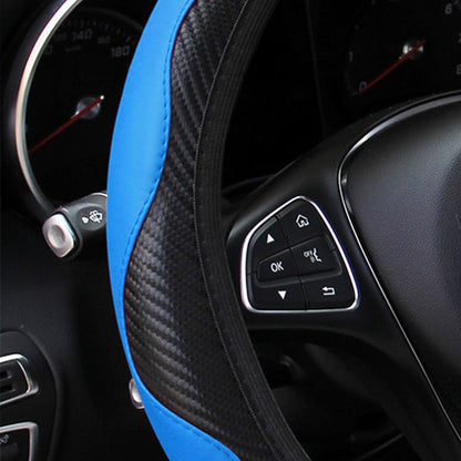 Car Steering Wheel Cover, 15 Inch Carbon Fiber Microfiber PU Leather Elastic Steering Wheel Protector for Men Women, Anti-Slip Breathable Car Interior Accessories for Most Cars (Blue)
